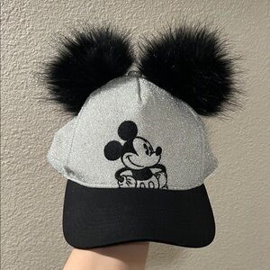 Mickey Mouse Glitter Cap with Pom Poms